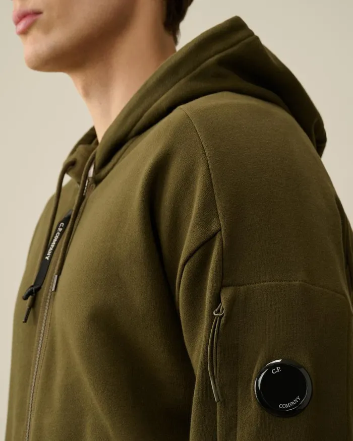 Man Diagonal Raised Fleece Zipped Hoodie Ivy Green CP Company Sweatshirts