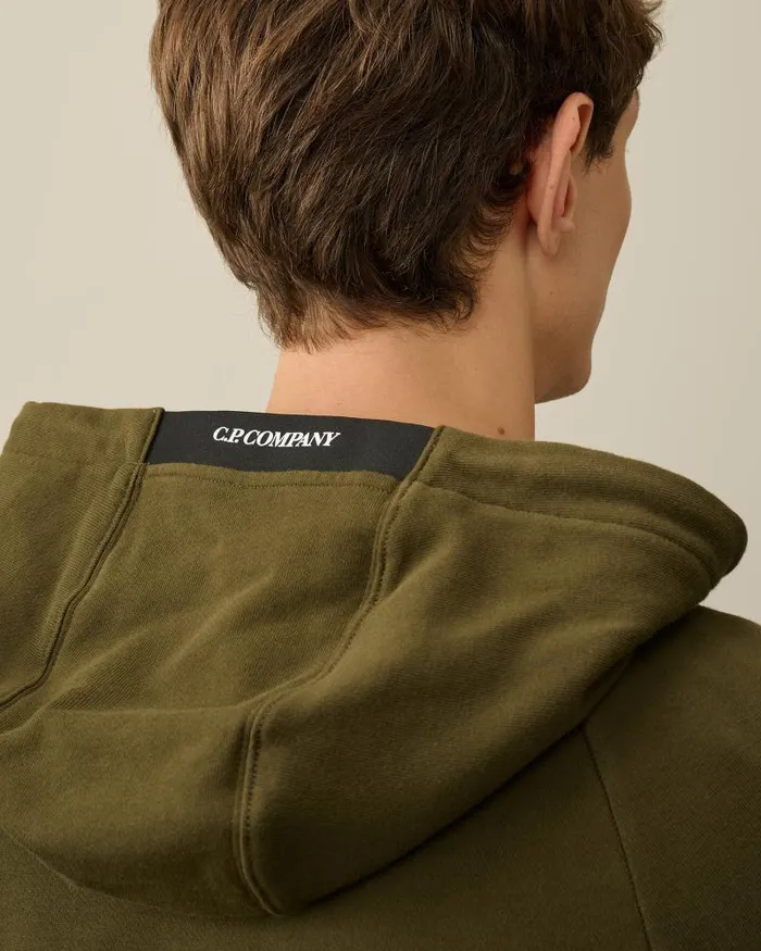Man Diagonal Raised Fleece Zipped Hoodie Ivy Green CP Company Sweatshirts