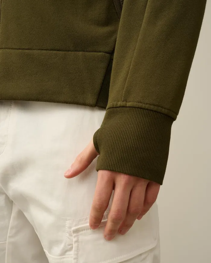 Man Diagonal Raised Fleece Zipped Hoodie Ivy Green CP Company Sweatshirts