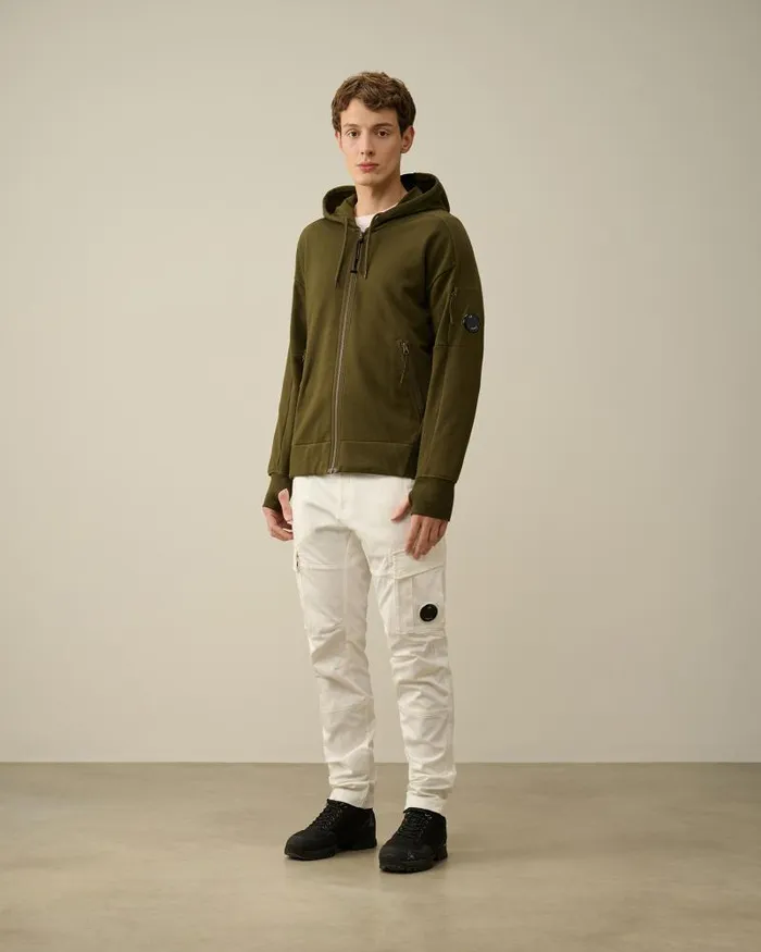 Man Diagonal Raised Fleece Zipped Hoodie Ivy Green CP Company Sweatshirts