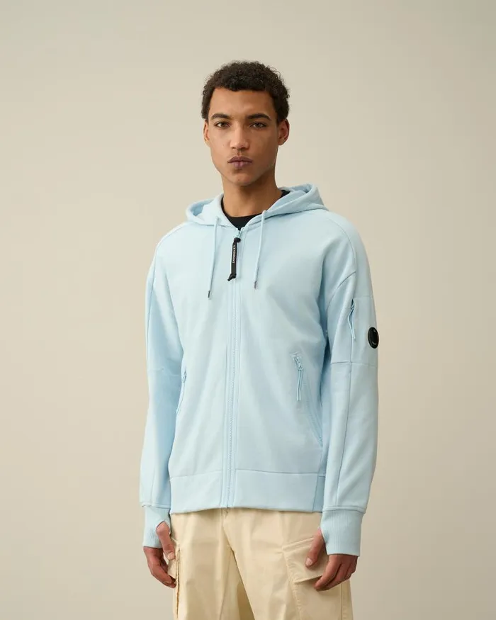 Man Diagonal Raised Fleece Zipped Hoodie Starlight Blue CP Company Sweatshirts