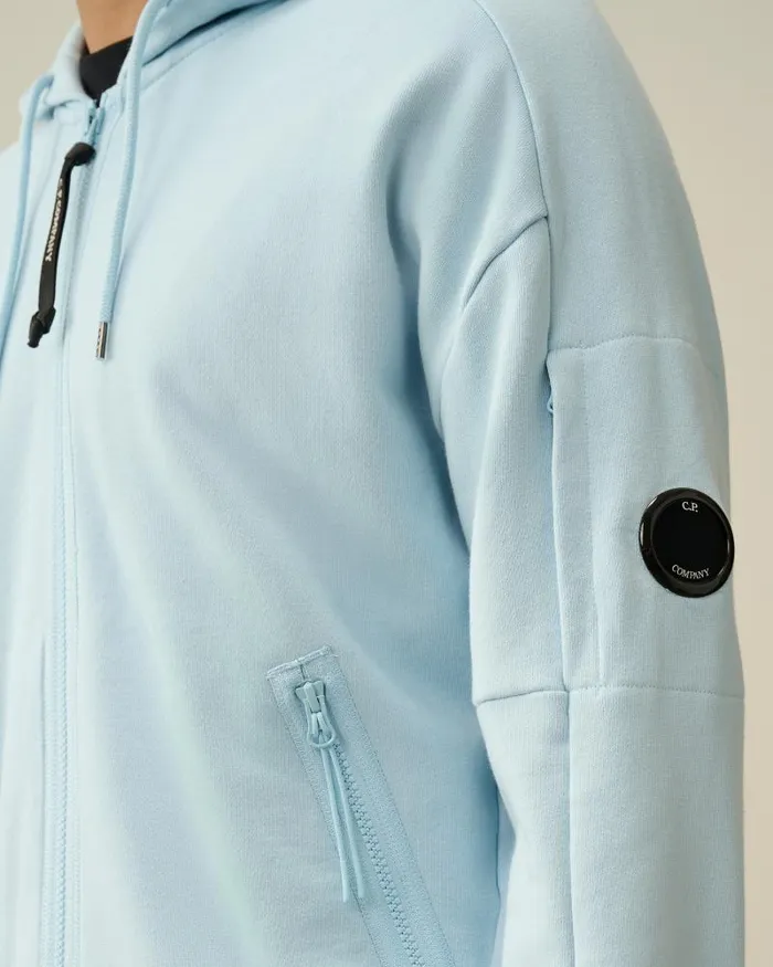 Man Diagonal Raised Fleece Zipped Hoodie Starlight Blue CP Company Sweatshirts