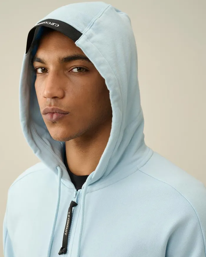 Man Diagonal Raised Fleece Zipped Hoodie Starlight Blue CP Company Sweatshirts