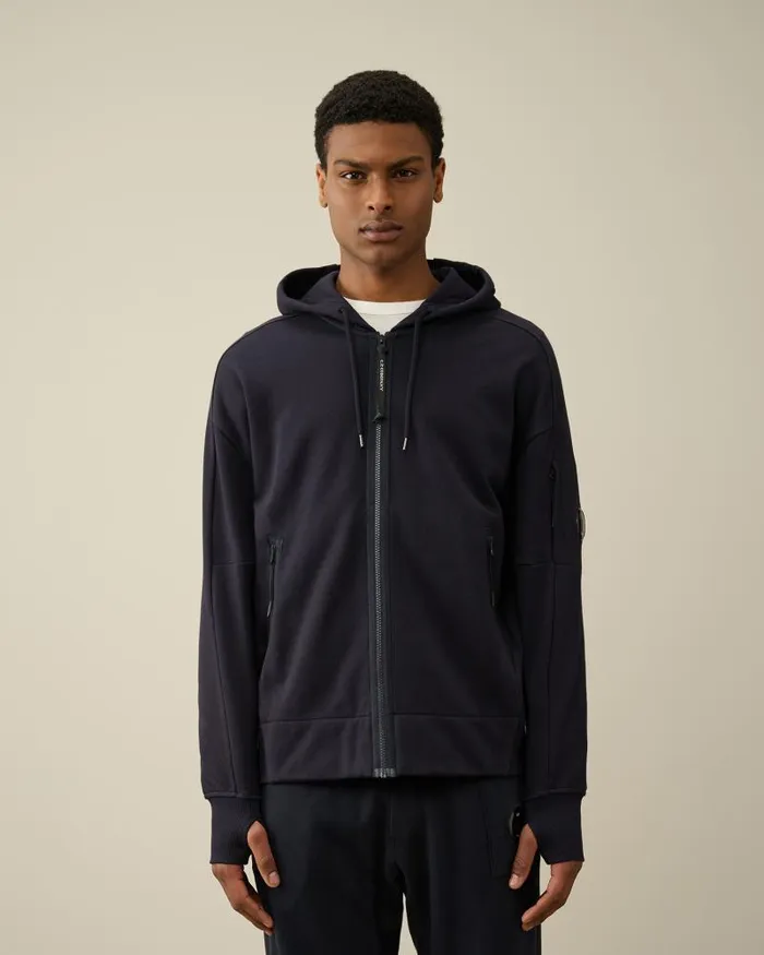 Man Diagonal Raised Fleece Zipped Hoodie Total Eclipse 8211 Blue CP Company Sweatshirts