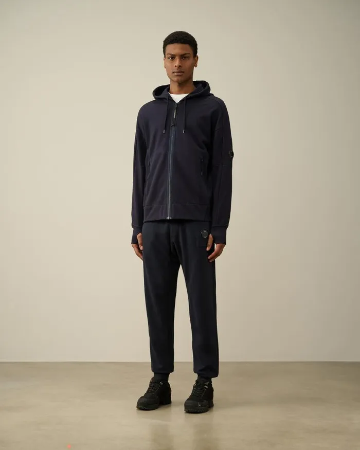Man Diagonal Raised Fleece Zipped Hoodie Total Eclipse 8211 Blue CP Company Sweatshirts