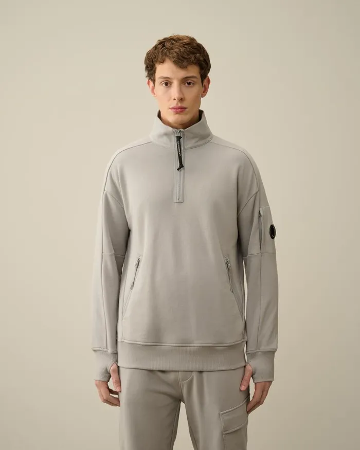 Man Diagonal Raised Fleece Zipped Sweatshirt Drizzle Grey CP Company Sweatshirts