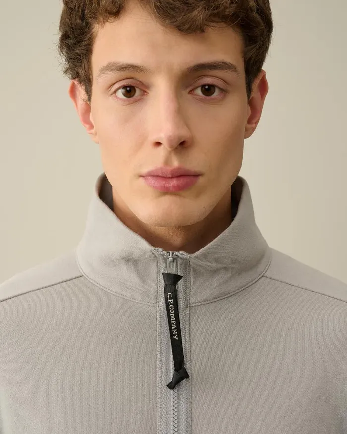 Man Diagonal Raised Fleece Zipped Sweatshirt Drizzle Grey CP Company Sweatshirts
