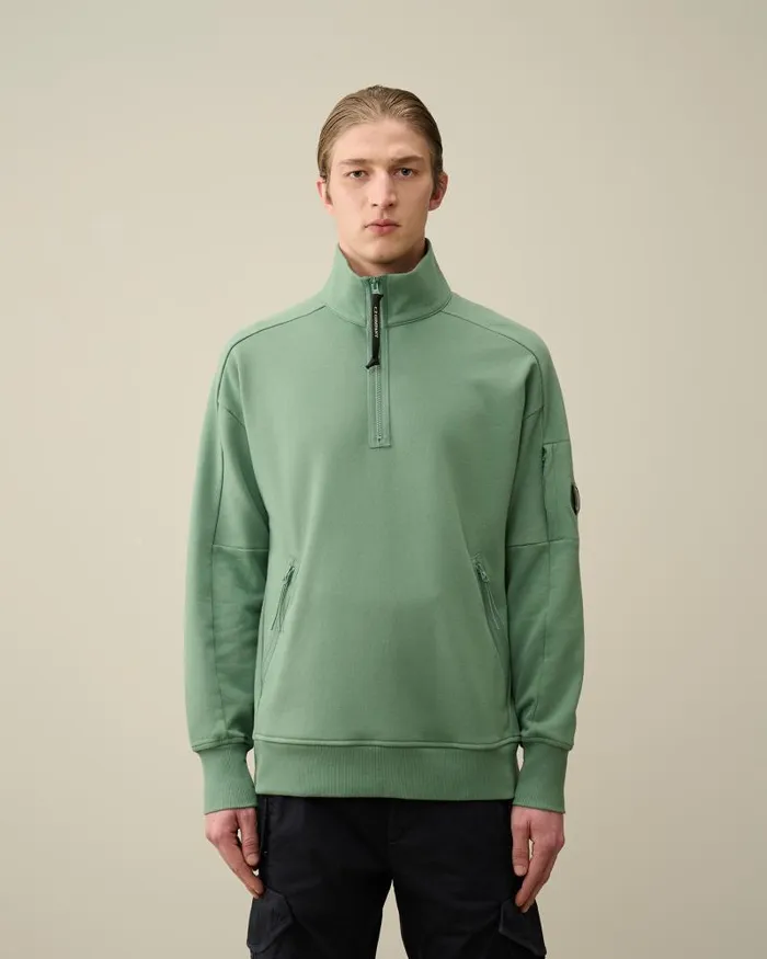 Man Diagonal Raised Fleece Zipped Sweatshirt Green Bay CP Company Sweatshirts