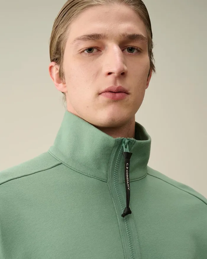 Man Diagonal Raised Fleece Zipped Sweatshirt Green Bay CP Company Sweatshirts