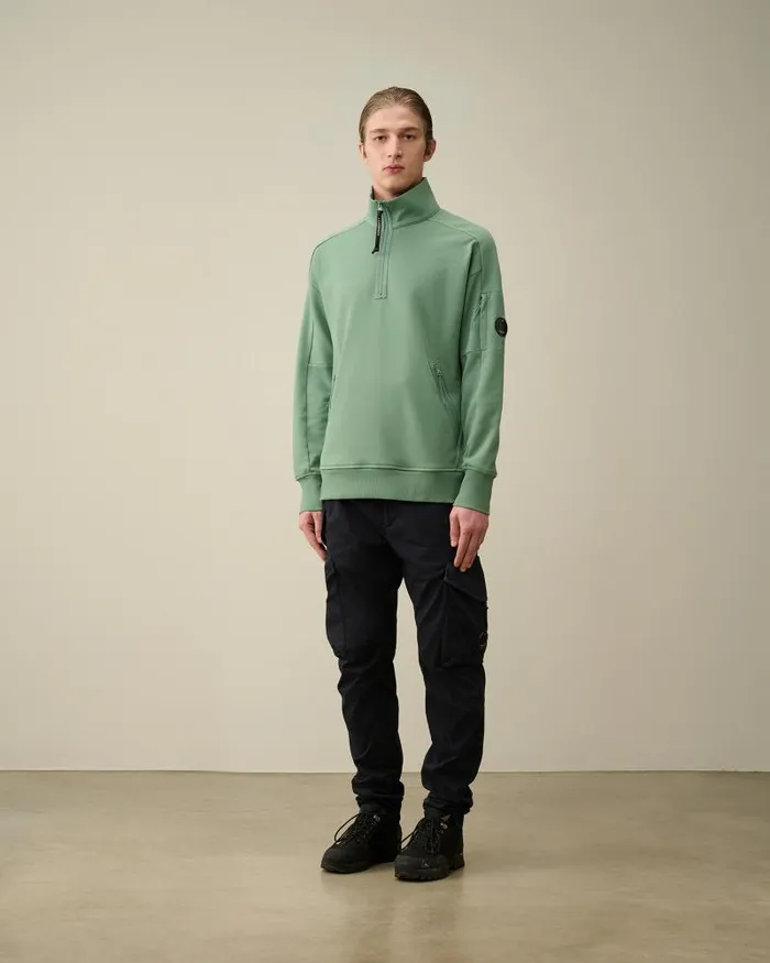 Man Diagonal Raised Fleece Zipped Sweatshirt Green Bay CP Company Sweatshirts