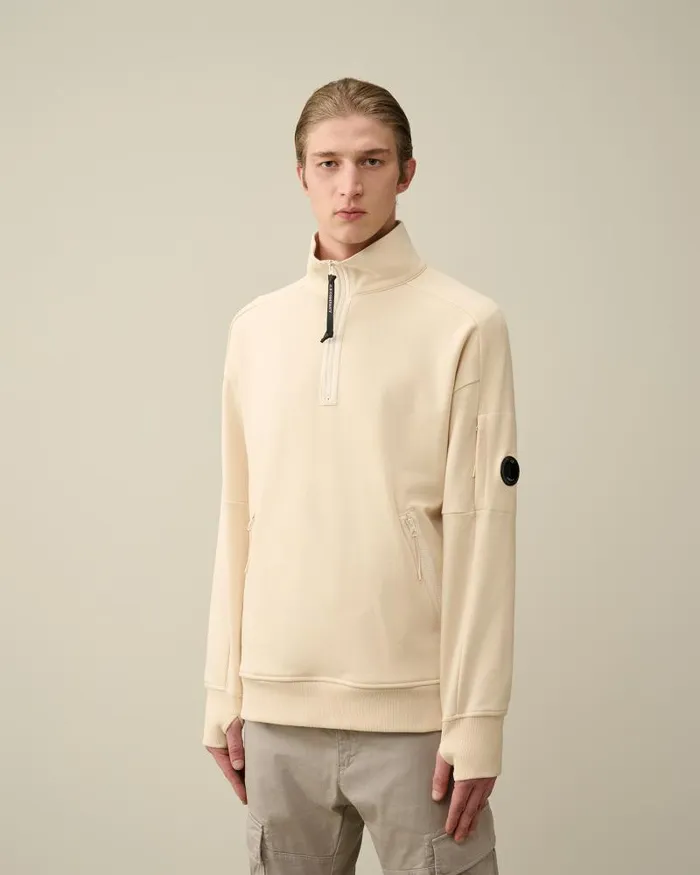 Man Diagonal Raised Fleece Zipped Sweatshirt Pistachio Shell 8211 Beige CP Company Sweatshirts