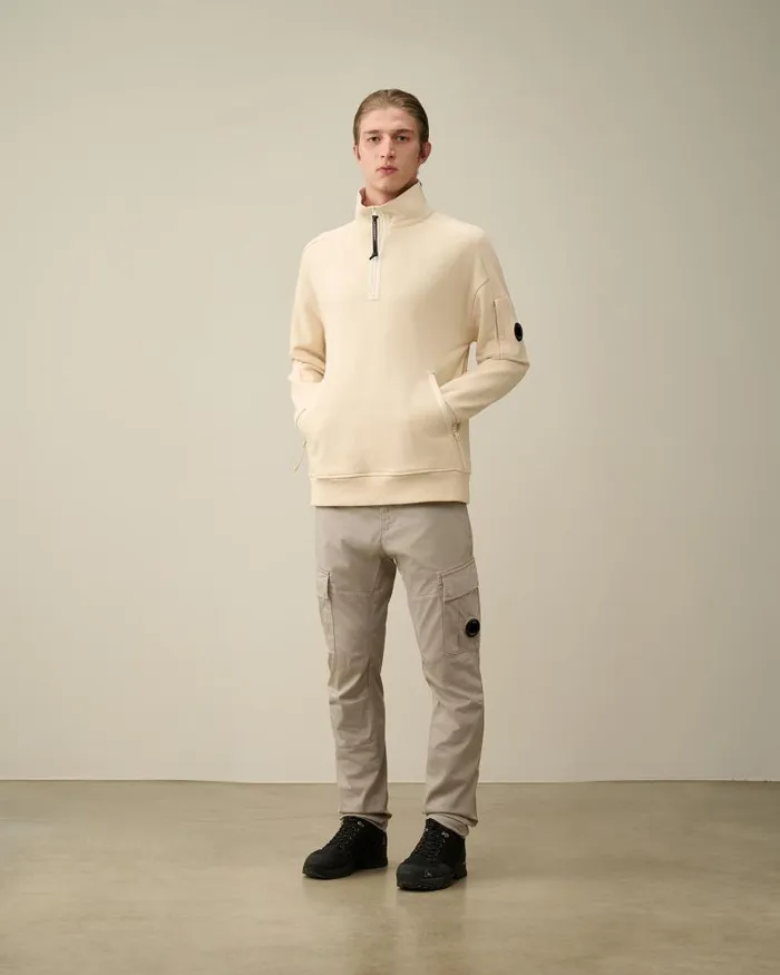Man Diagonal Raised Fleece Zipped Sweatshirt Pistachio Shell 8211 Beige CP Company Sweatshirts