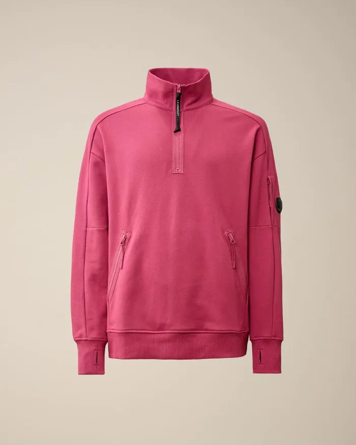 Man Diagonal Raised Fleece Zipped Sweatshirt Red Bud CP Company Sweatshirts