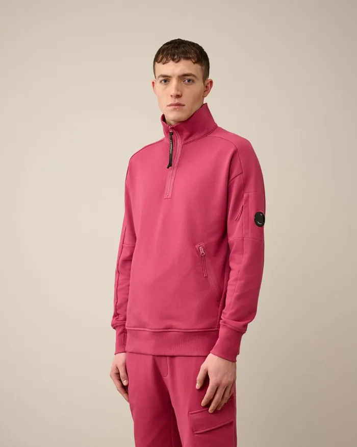 Man Diagonal Raised Fleece Zipped Sweatshirt Red Bud CP Company Sweatshirts