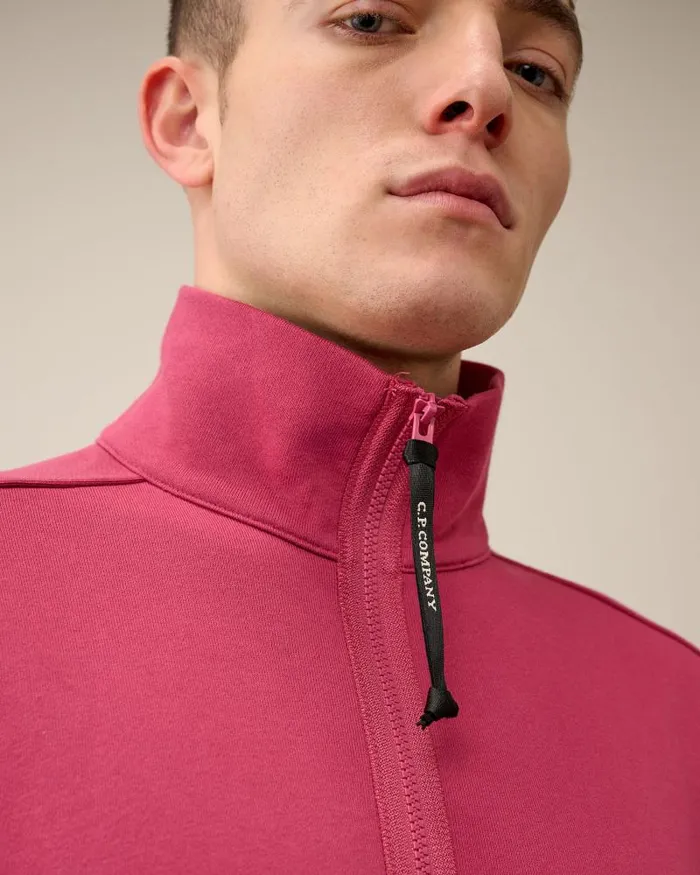 Man Diagonal Raised Fleece Zipped Sweatshirt Red Bud CP Company Sweatshirts