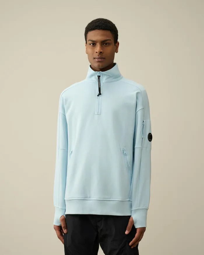 Man Diagonal Raised Fleece Zipped Sweatshirt Starlight Blue CP Company Sweatshirts