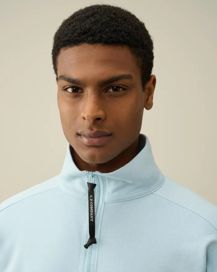 Man Diagonal Raised Fleece Zipped Sweatshirt Starlight Blue CP Company Sweatshirts