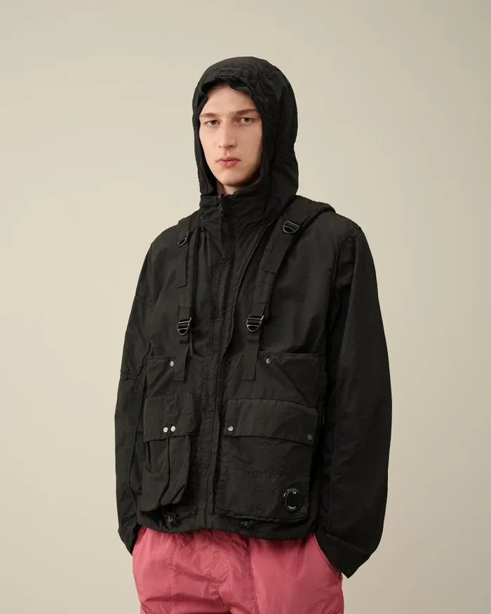 Man Flatt Nylon Reversible Hooded Jacket Black CP Company Jacket and Coats