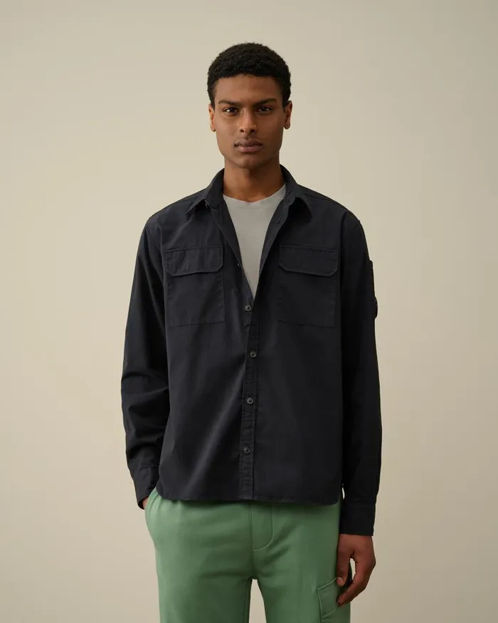 Man Gabardine Pockets Shirt Total Eclipse 8211 Blue CP Company Shirt
