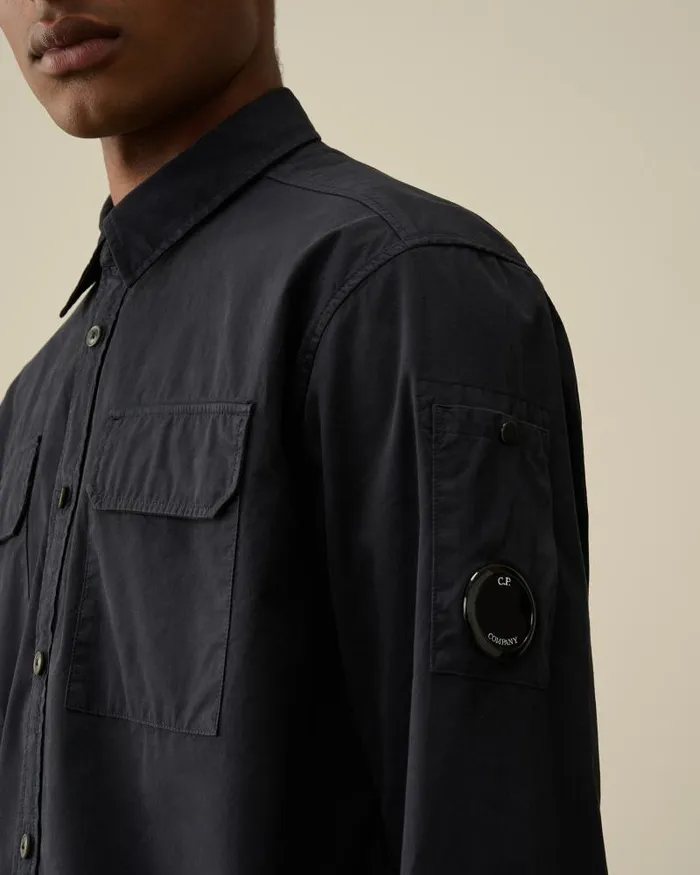 Man Gabardine Pockets Shirt Total Eclipse 8211 Blue CP Company Shirt