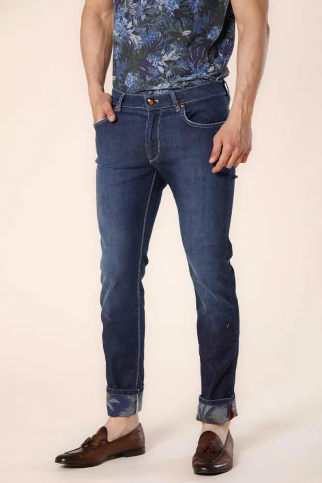 Man Harris 5 Pockets Pant In Stretch Denim With Blue Flower Pattern Slim Mason039s Pants Man Harris 5 Pockets Pant In Stretch Denim With Blue Flower Pattern Slim Mason039s Pants
