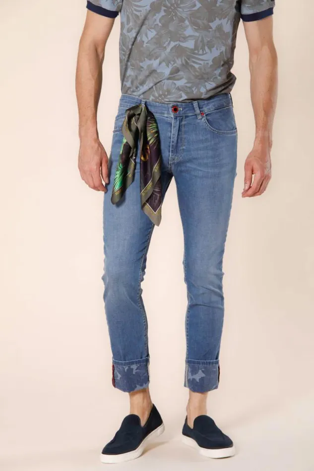 Man Harris 5 Pockets Pants In Stretch Denim With Hawaii Flower Pattern Slim Mason039s Pants Man Harris 5 Pockets Pants In Stretch Denim With Hawaii Flower Pattern Slim Mason039s Pants