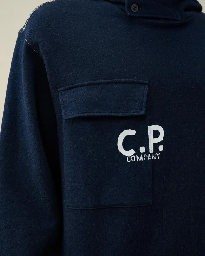 Man Indigo Fleece Hoodie Denim 8211 Blue CP Company Sweatshirts