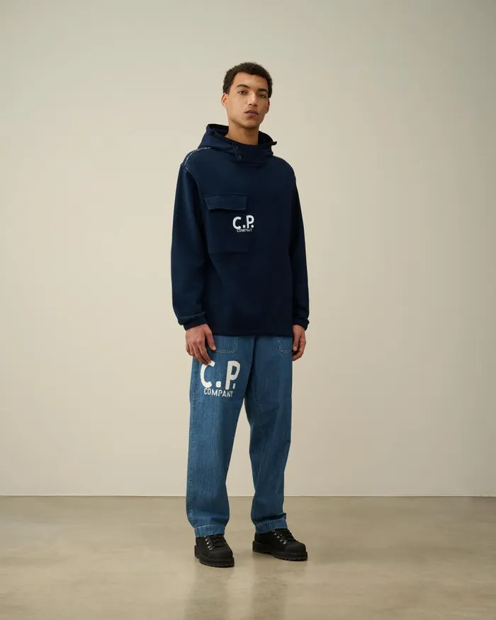 Man Indigo Fleece Hoodie Denim 8211 Blue CP Company Sweatshirts