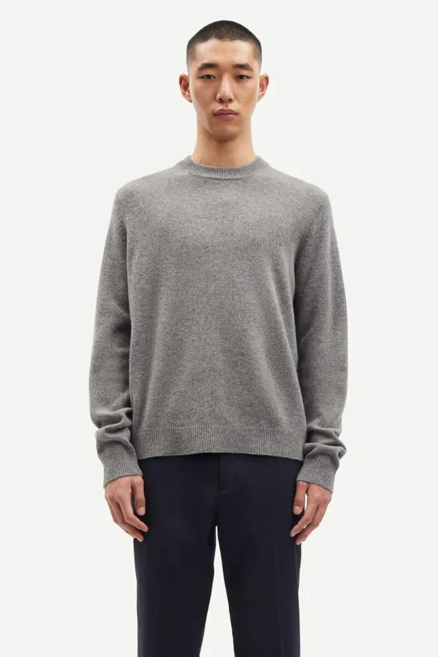 Man Isak Knit Sweater 15010 Dark Grey Mel Samse Samse Knitwear
