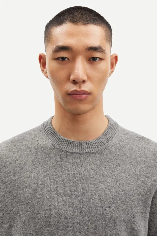 Man Isak Knit Sweater 15010 Dark Grey Mel Samse Samse Knitwear