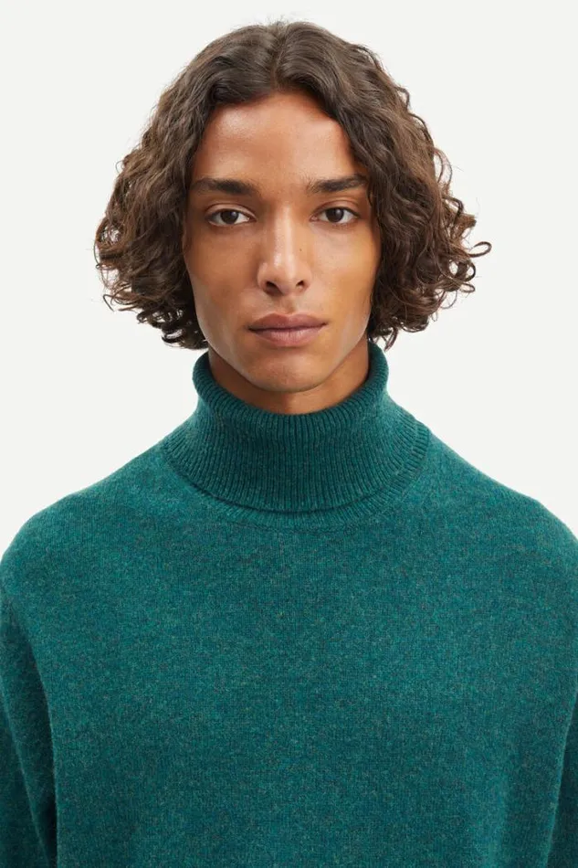 Man Isak Knit Turtleneck 15010 Atlantic Deep Mel Samse Samse Knitwear