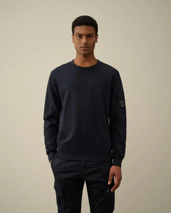 Man Light Fleece Sweatshirt Total Eclipse 8211 Blue CP Company Sweatshirts