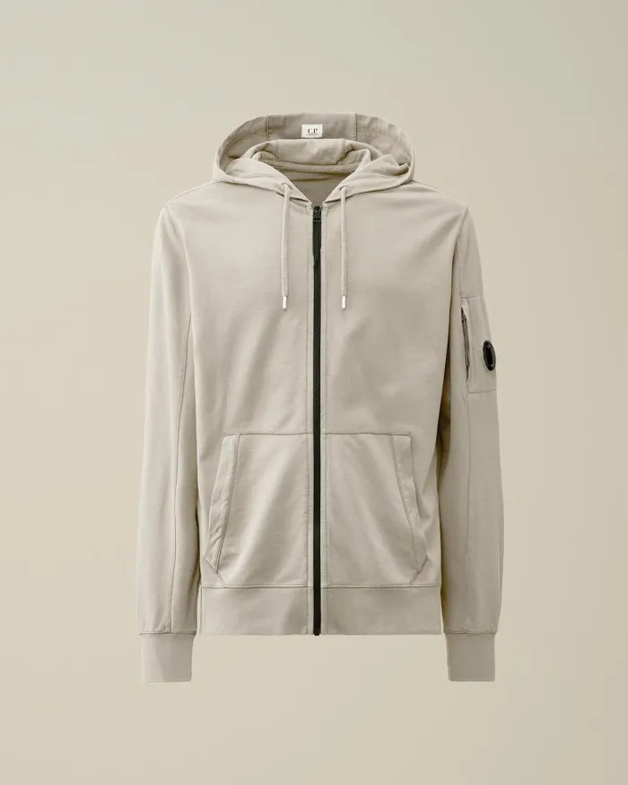 Man Light Fleece Zipped Hoodie Drizzle Grey CP Company Sweatshirts