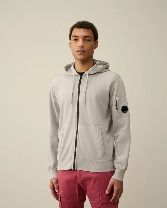 Man Light Fleece Zipped Hoodie Drizzle Grey CP Company Sweatshirts