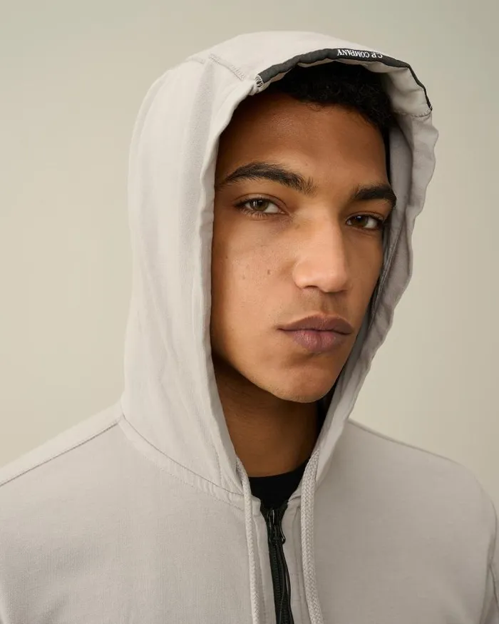 Man Light Fleece Zipped Hoodie Drizzle Grey CP Company Sweatshirts