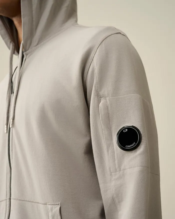 Man Light Fleece Zipped Hoodie Drizzle Grey CP Company Sweatshirts