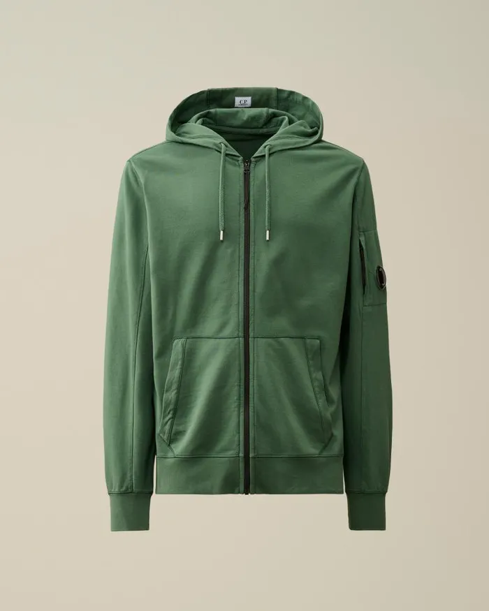 Man Light Fleece Zipped Hoodie Duck Green CP Company Sweatshirts