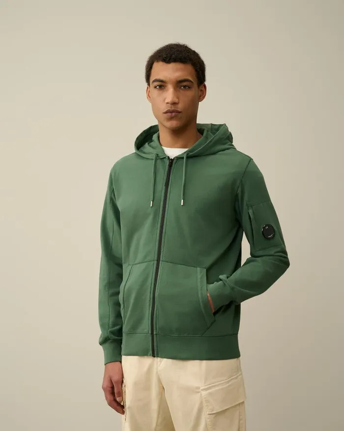 Man Light Fleece Zipped Hoodie Duck Green CP Company Sweatshirts