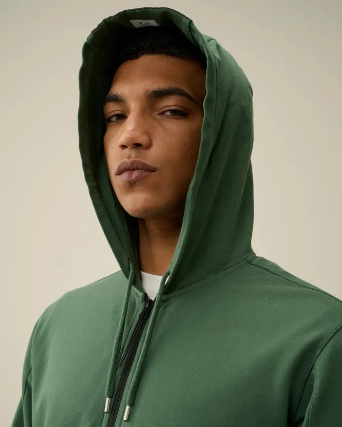 Man Light Fleece Zipped Hoodie Duck Green CP Company Sweatshirts
