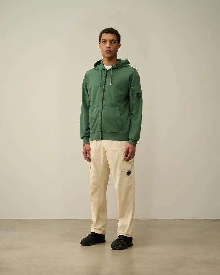 Man Light Fleece Zipped Hoodie Duck Green CP Company Sweatshirts