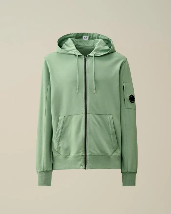 Man Light Fleece Zipped Hoodie Green Bay CP Company Sweatshirts