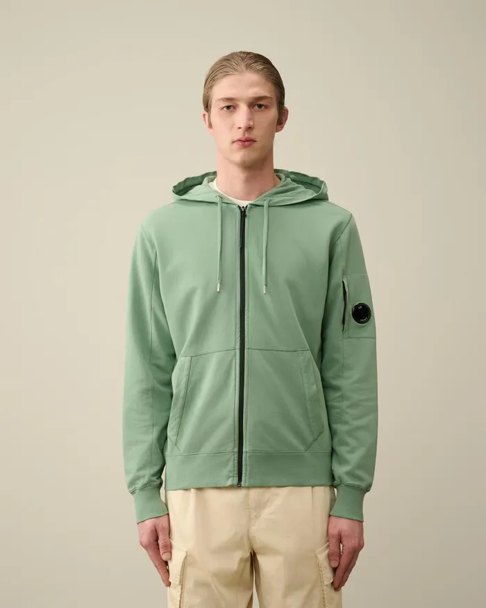 Man Light Fleece Zipped Hoodie Green Bay CP Company Sweatshirts