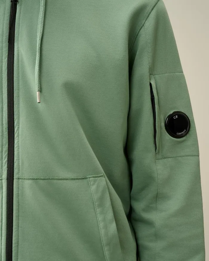 Man Light Fleece Zipped Hoodie Green Bay CP Company Sweatshirts