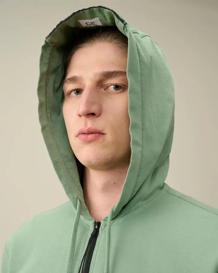 Man Light Fleece Zipped Hoodie Green Bay CP Company Sweatshirts