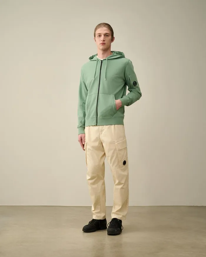Man Light Fleece Zipped Hoodie Green Bay CP Company Sweatshirts