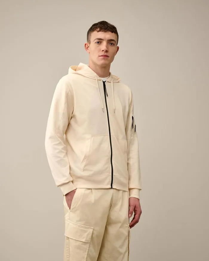 Man Light Fleece Zipped Hoodie Pistachio Shell 8211 Beige CP Company Sweatshirts