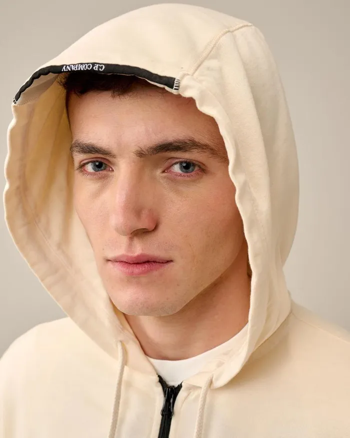 Man Light Fleece Zipped Hoodie Pistachio Shell 8211 Beige CP Company Sweatshirts