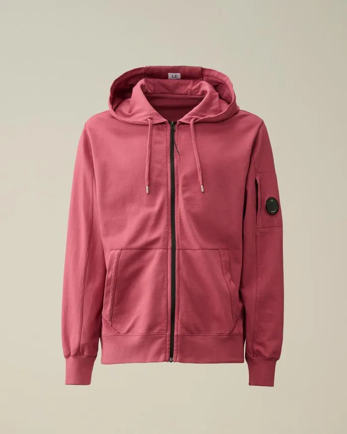Man Light Fleece Zipped Hoodie Red Bud CP Company Sweatshirts