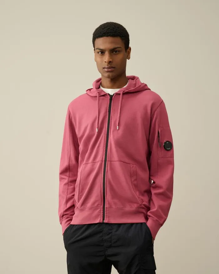 Man Light Fleece Zipped Hoodie Red Bud CP Company Sweatshirts