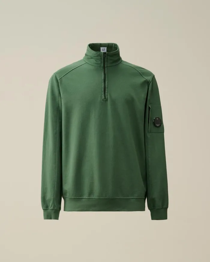 Man Light Fleece Zipped Sweatshirt Duck Green CP Company Sweatshirts
